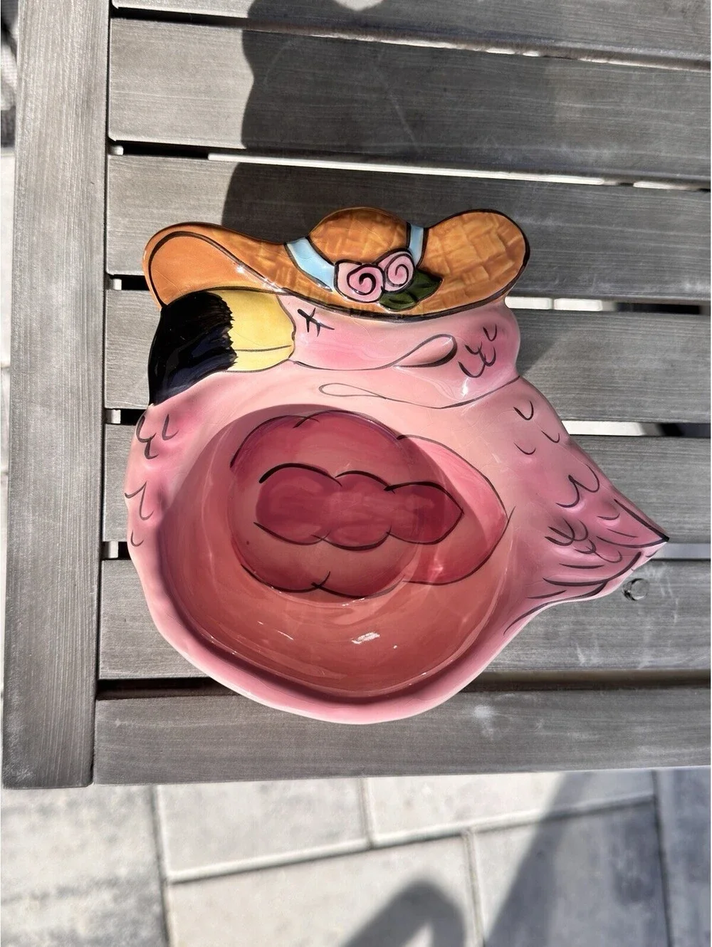 Heather Goldminc Blue Sky Clayworks Flamingo Bowl 2010 Ceramic Pink Hat beach